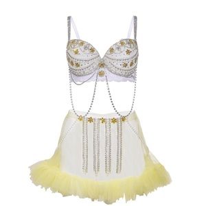 festival fairy rave tutu skirt set with rhinestones bra